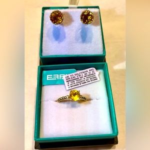 Effy14k gold citrine ring with diamond and earring set
